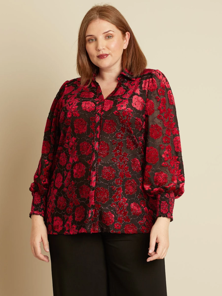 Claire France Women's Long-Sleeve Semi-Fitted Button-Down Blouse for Elegant Style