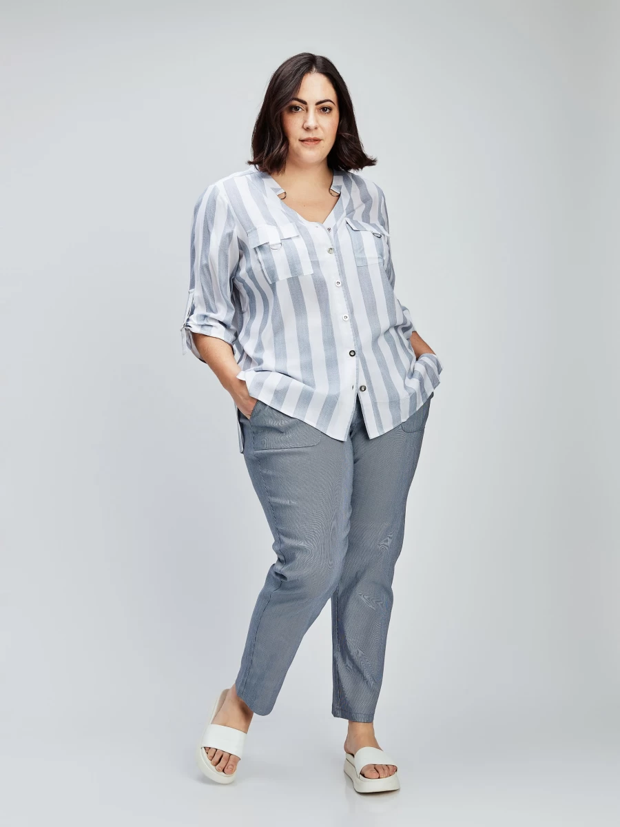 "Claire France Women's 3/4 Sleeve Semi-Fitted Button-Up Blouse"