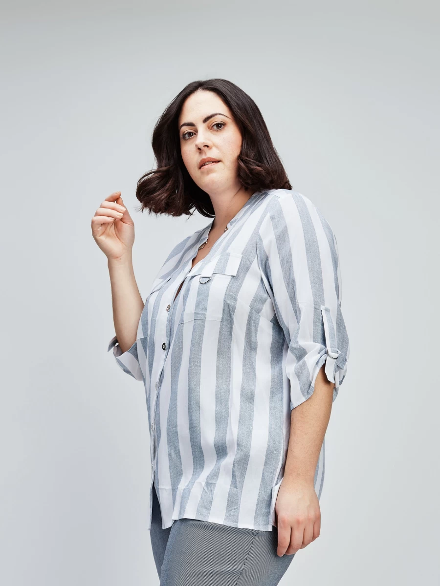 "Claire France Women's 3/4 Sleeve Semi-Fitted Button-Up Blouse"