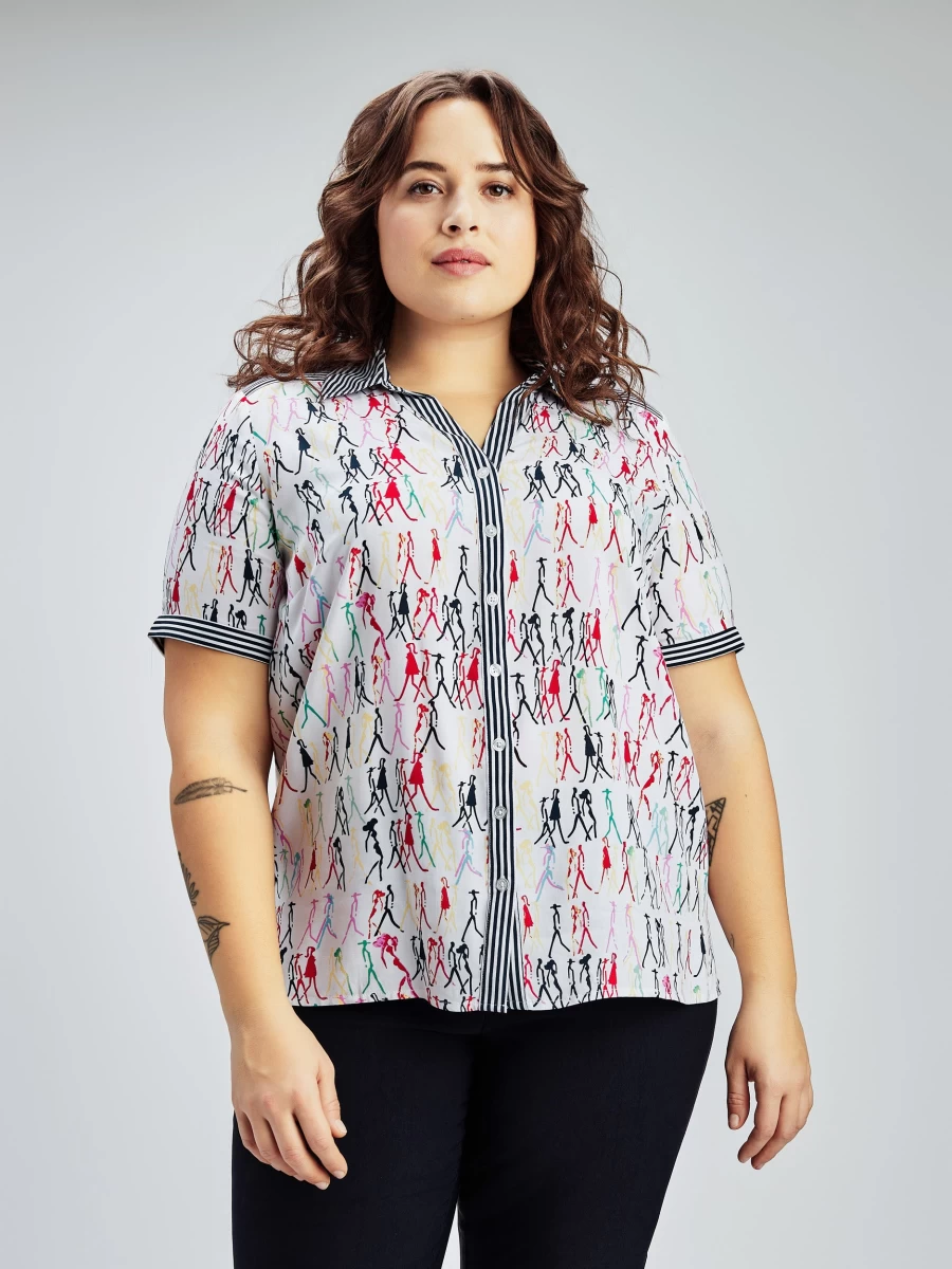"Claire France Women's Stylish Semi-Fitted Short-Sleeve Button-Up Blouse"