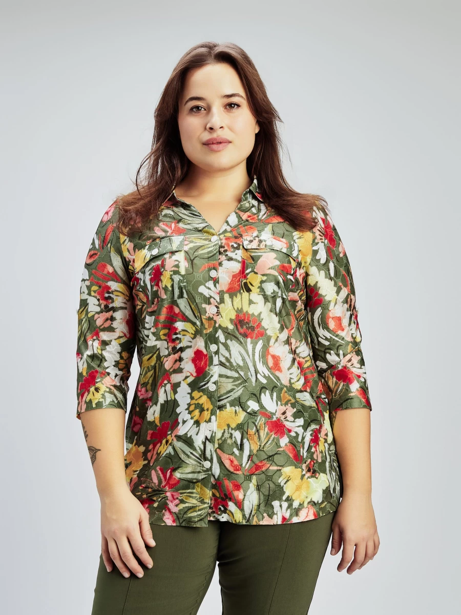 "Claire France Women's 3/4 Sleeve Semi-Fitted Button-Up Blouse"