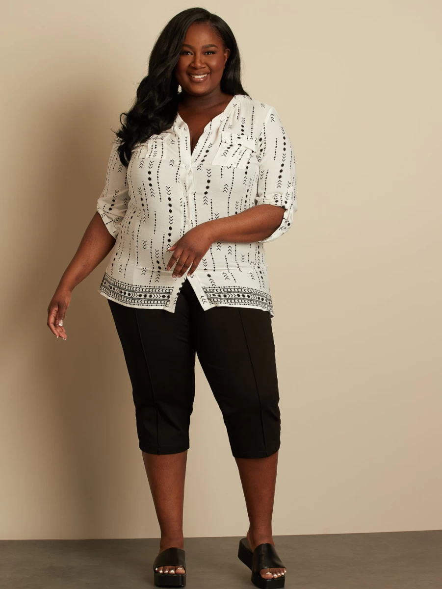 "Claire France Women's 3/4 Sleeve Semi-Fitted Button-Up Blouse"