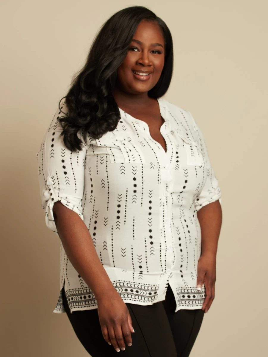 "Claire France Women's 3/4 Sleeve Semi-Fitted Button-Up Blouse"