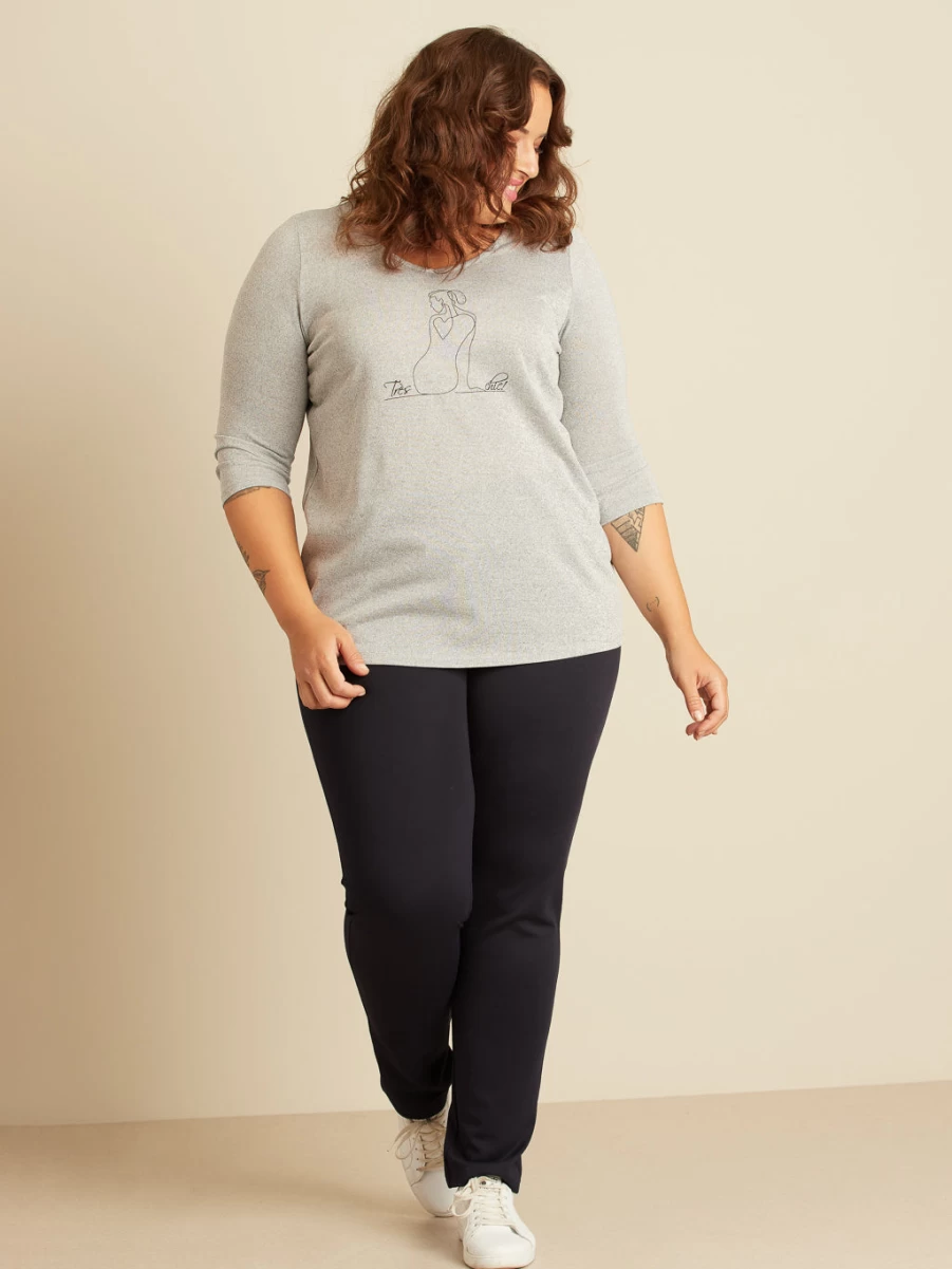 Claire France Women's 3/4 Sleeve Semi-Fitted Cotton T-Shirt - Comfortable Casual Top