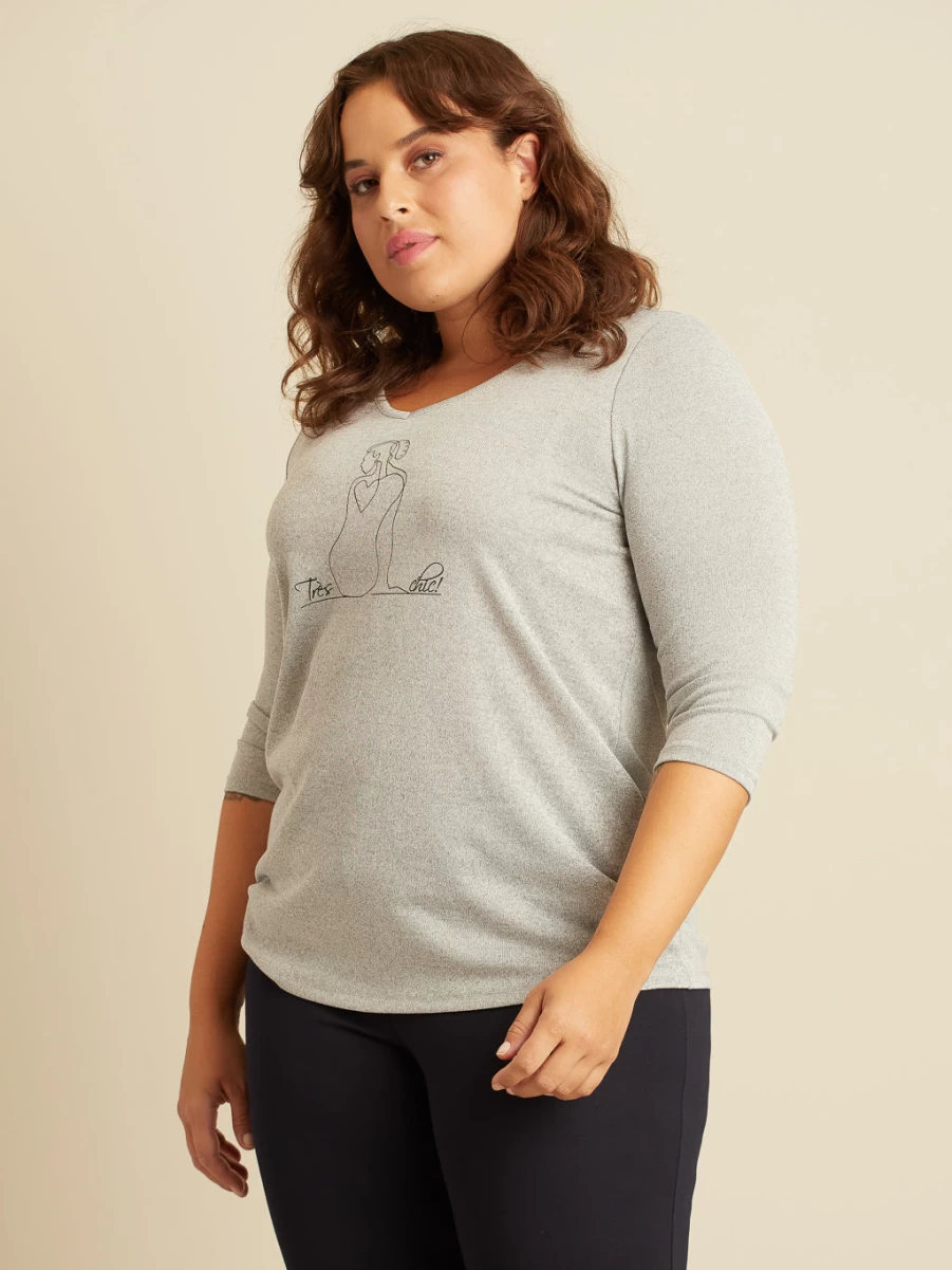Claire France Women's 3/4 Sleeve Semi-Fitted Cotton T-Shirt - Comfortable Casual Top
