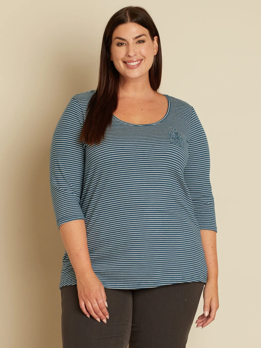 Women's 3/4 Sleeve Semi-Fitted Cotton T-Shirt by Claire France - Soft Casual Tee for Everyday Wear
