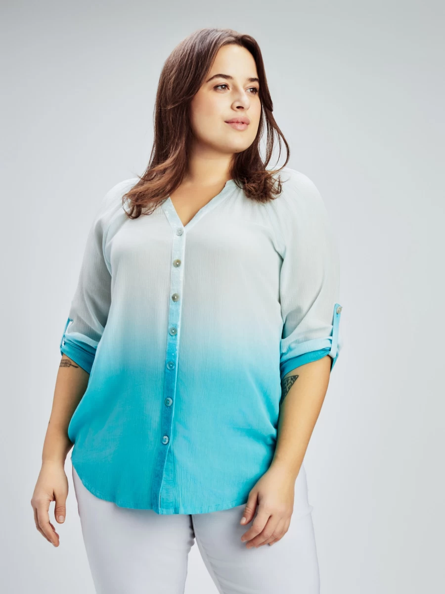 "Claire France Women's 3/4 Sleeve Semi-Fitted Button-Up Blouse"
