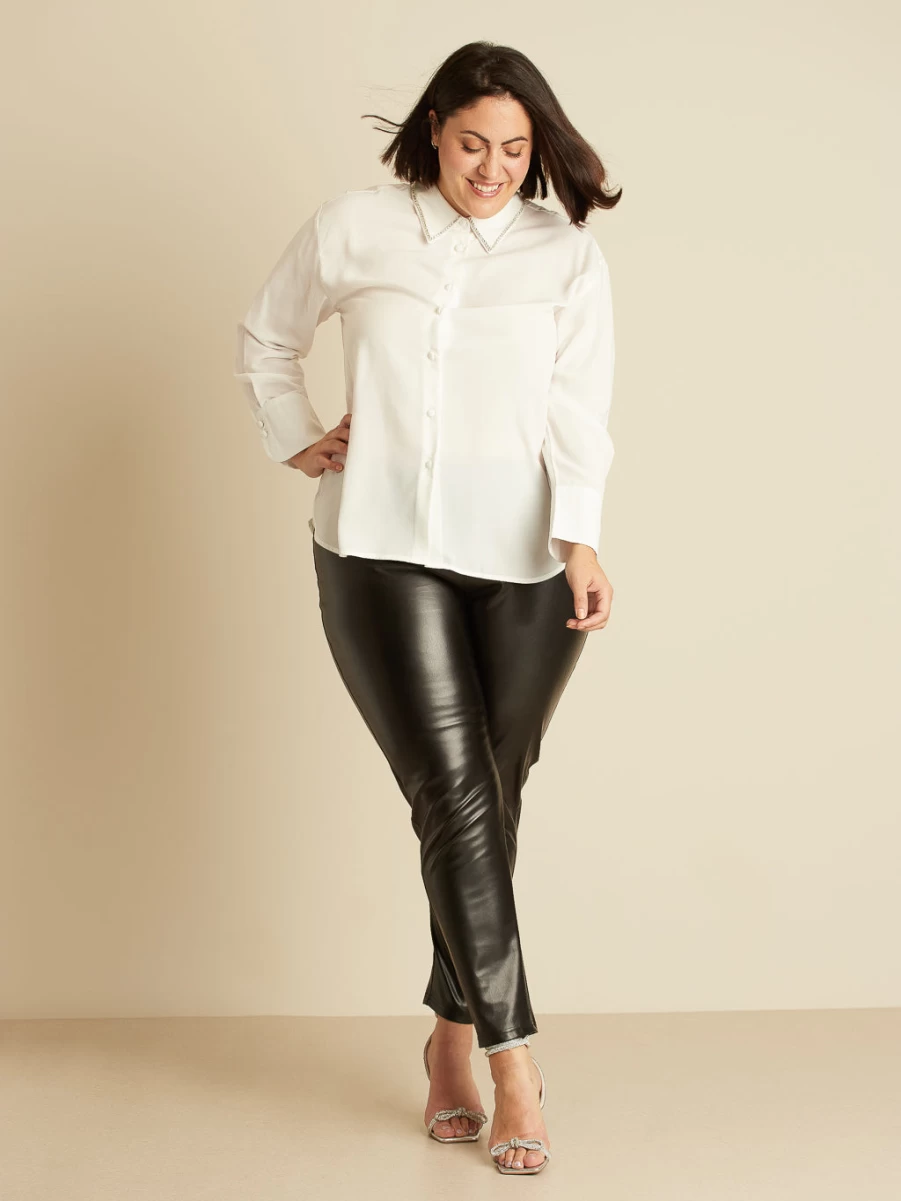 Claire France Women's Long-Sleeve Loose Button-Down Blouse for Casual Wear