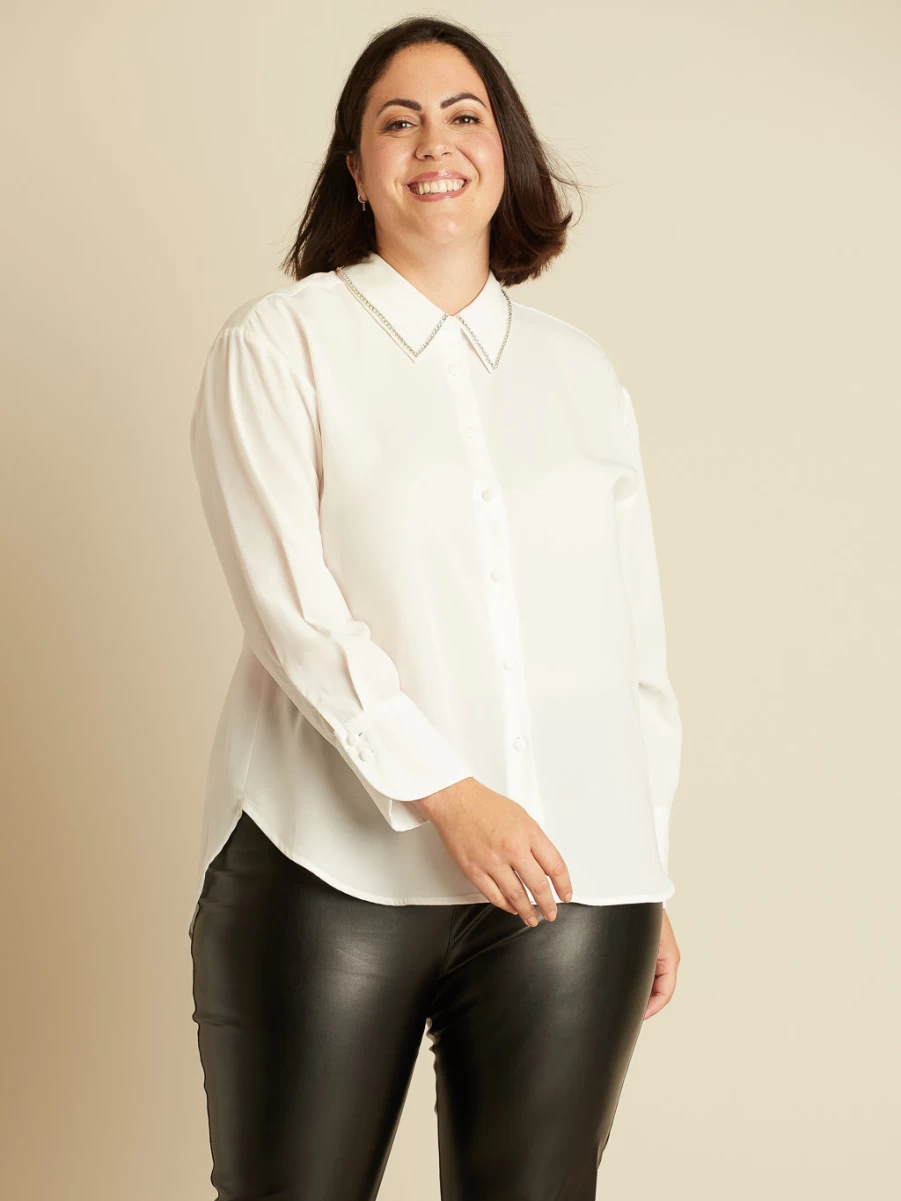Claire France Women's Long-Sleeve Loose Button-Down Blouse for Casual Wear