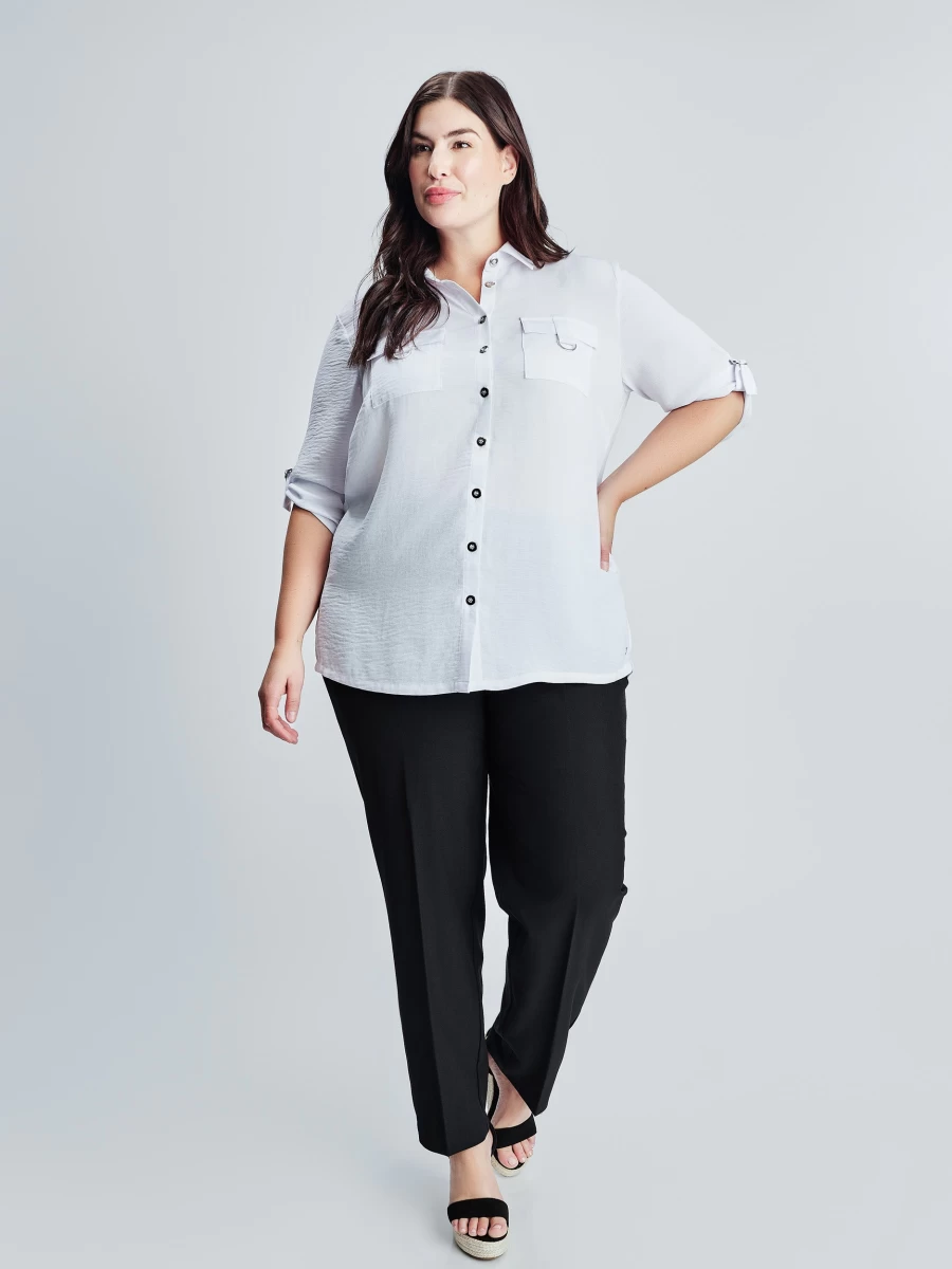 "Claire France Women's 3/4 Sleeve Semi-Fitted Button-Up Blouse"