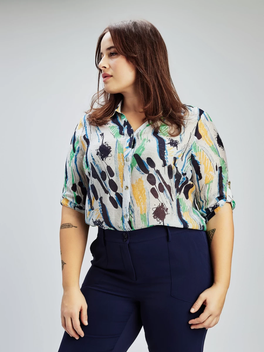 "Claire France Women's 3/4 Sleeve Semi-Fitted Button-Up Blouse"