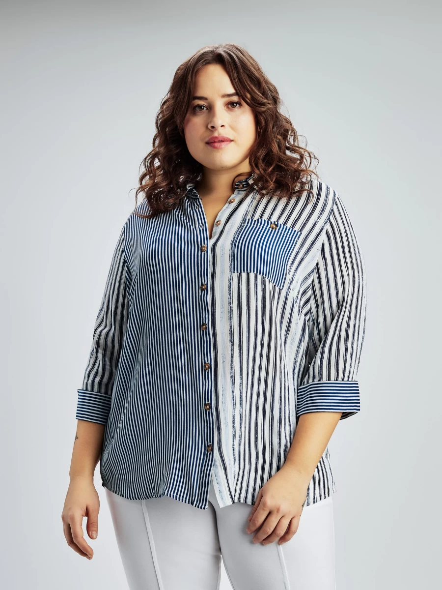 Claire France Women's 3/4 Sleeve Semi-Fitted Button-Up Blouse for Elegant Style