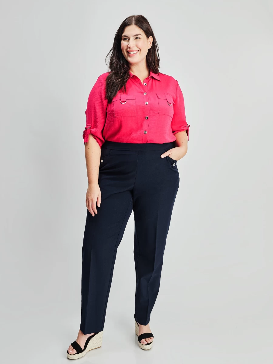 Claire France Women's Straight Semi-Fitted Pull-On Dress Pants for Office Wear