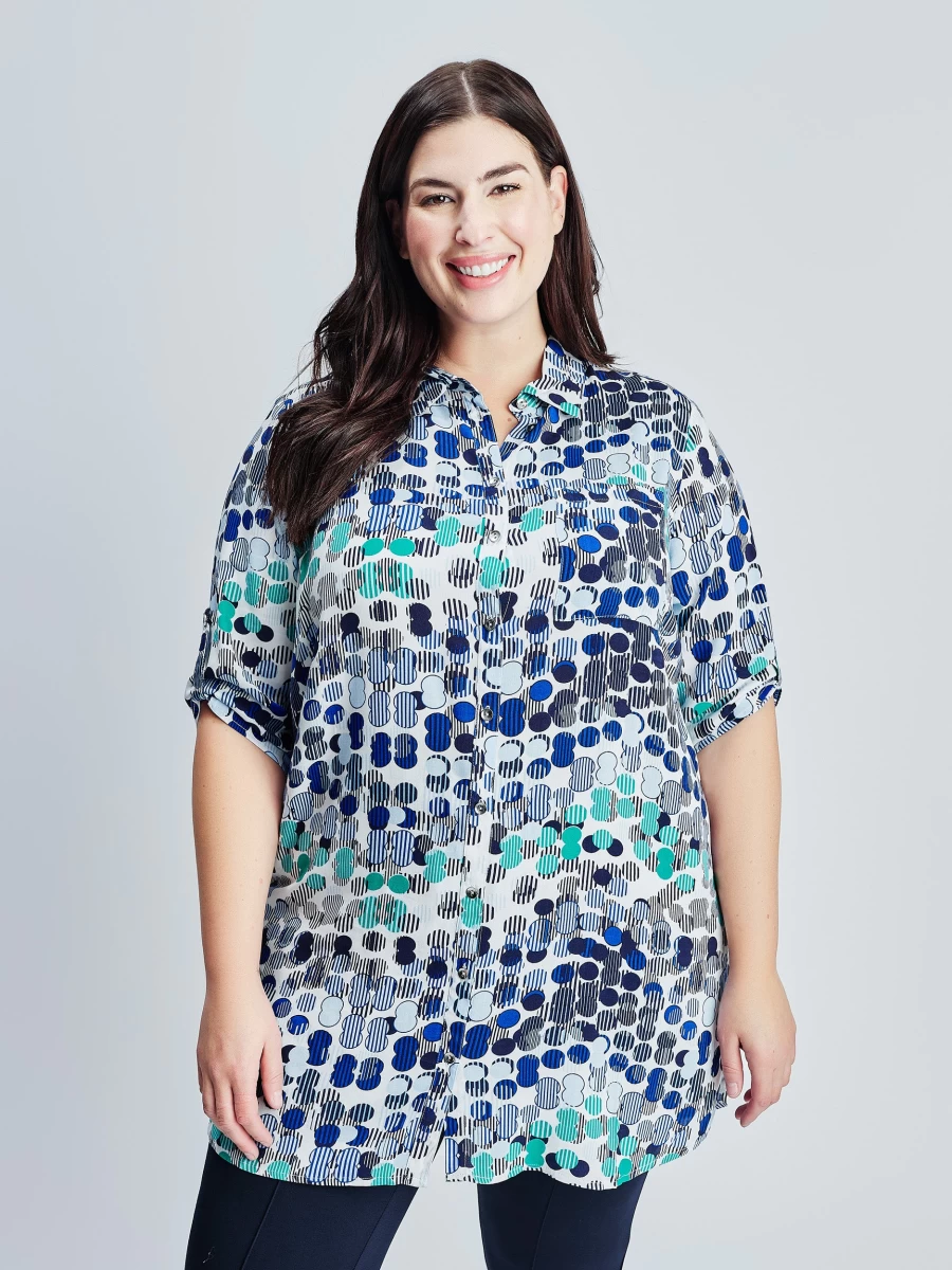 "Claire France Women's 3/4 Sleeve Semi-Fitted Button Front Tunic Top"