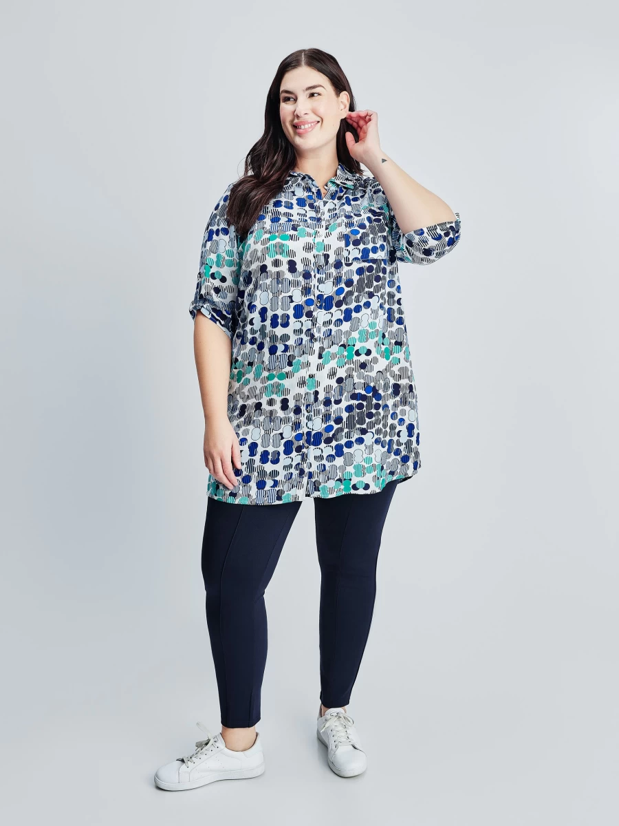 "Claire France Women's 3/4 Sleeve Semi-Fitted Button Front Tunic Top"