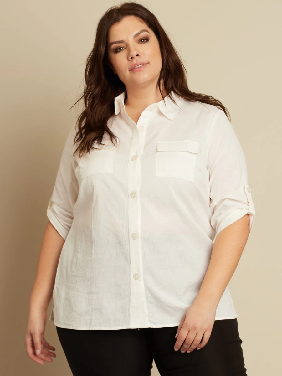 "Claire France Women's 3/4 Sleeve Button-Down Loose Blouse – Casual Comfort Top"