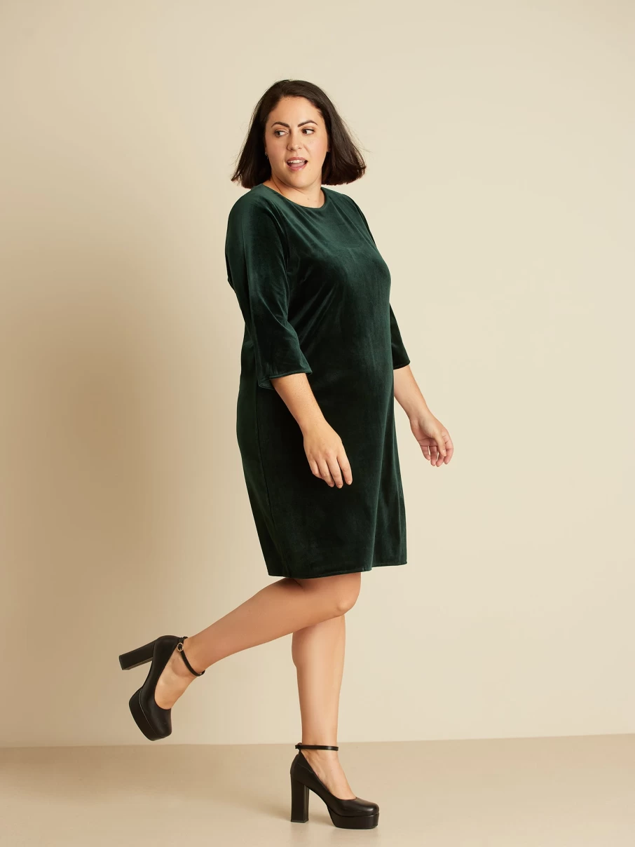 Claire France Women's Midi Knit Dress - Soft Stretch Comfortable Casual Long Sleeve Tunic