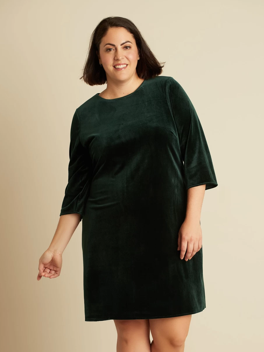 Claire France Women's Midi Knit Dress - Soft Stretch Comfortable Casual Long Sleeve Tunic