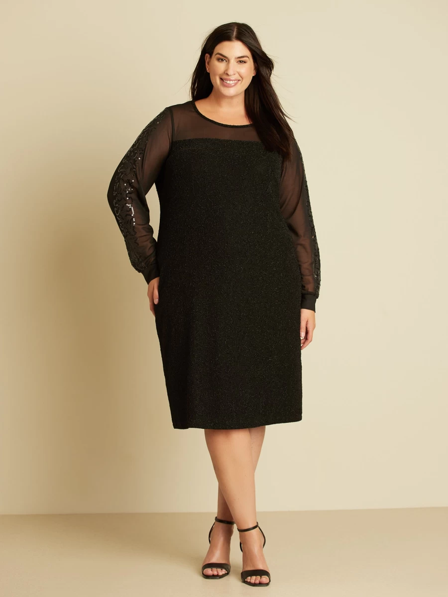 Claire France Women's Midi Knit Dress - Soft Stretch Comfortable Casual Elegant Long Sleeve Tunic